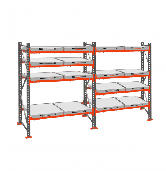 Стеллаж с выкатными платформами ДиКом 2500х3600х1000 на 4 яруса П-90