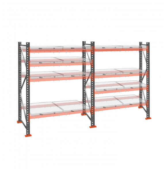 Стеллаж с выкатными платформами ДиКом 2500х3600х1000 на 4 яруса П-90