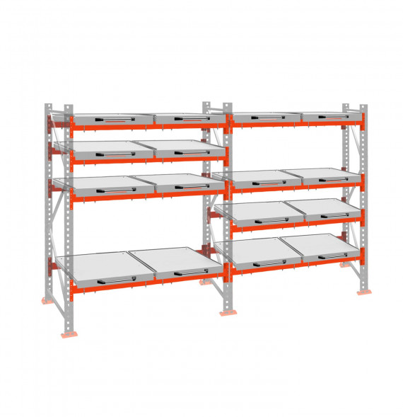 Стеллаж с выкатными платформами ДиКом 2500х3600х1000 на 4 яруса П-90