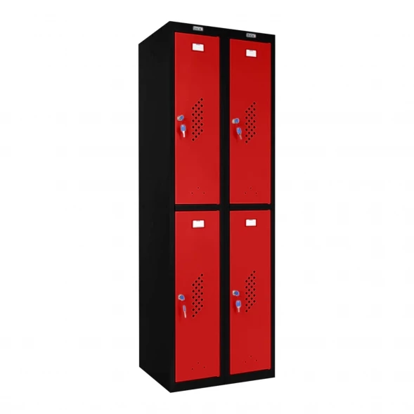 Шкаф металлический четырехдверный черный с красным