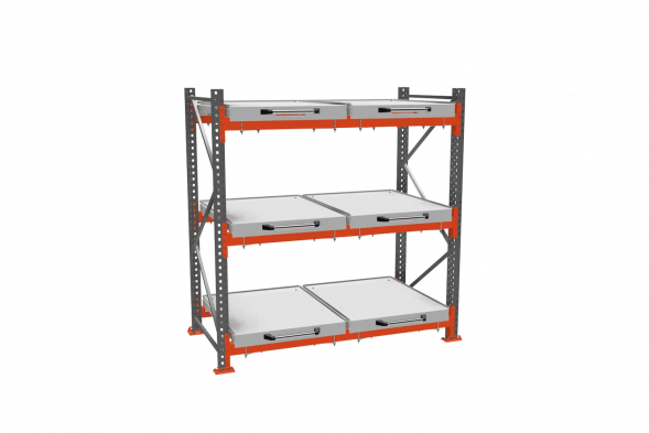 Стеллаж с выкатными платформами ДиКом 2000х1800х1000 на 3 яруса