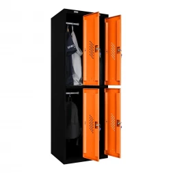 Шкаф металлический четырехдверный черный с оранжевым