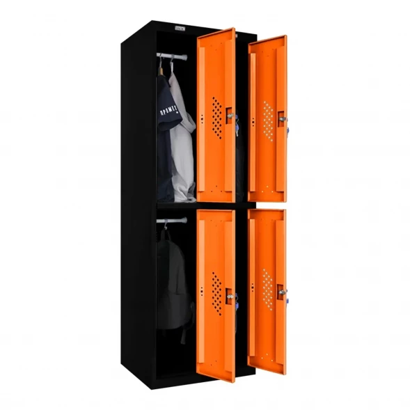 Шкаф металлический четырехдверный черный с оранжевым
