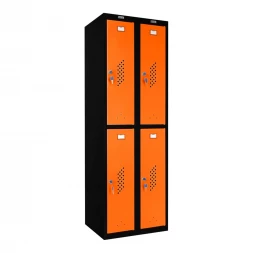 Шкаф металлический четырехдверный черный с оранжевым