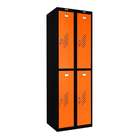 Шкаф металлический четырехдверный черный с оранжевым