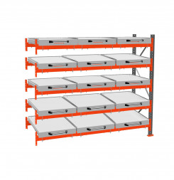 Стеллаж с выкатными платформами ДиКом 2500х2700х1000 на 5 ярусов доп. секция П-90