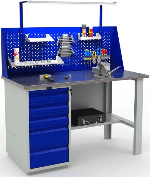 Верстак с металлической столешницей и экраном WT140.WD5/F1.011