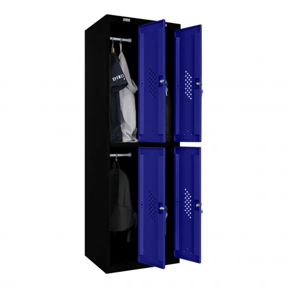 Шкаф металлический четырехдверный черный с синим