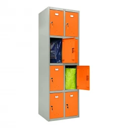 Шкаф металлический для личных вещей серый с оранжевым