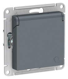 Розетка ATLASDESIGN с заземлением со шторками с крышкой 16А IP20 механизм грифель ATN000746