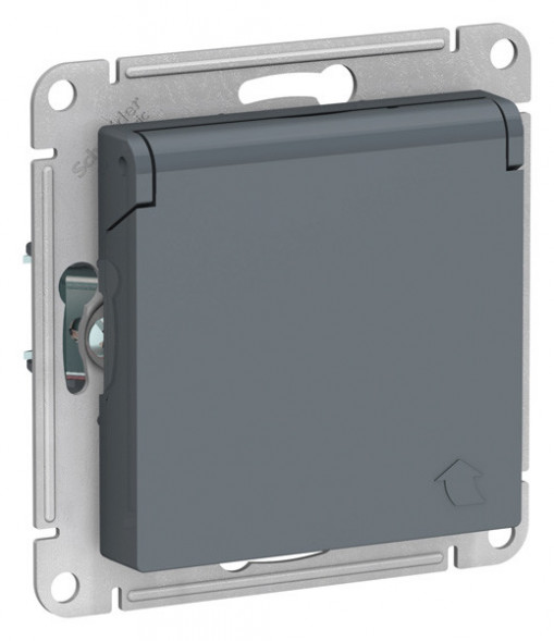 Розетка ATLASDESIGN с заземлением со шторками с крышкой 16А IP20 механизм грифель ATN000746