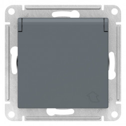 Розетка ATLASDESIGN с заземлением со шторками с крышкой 16А IP20 механизм грифель ATN000746