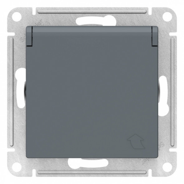 Розетка ATLASDESIGN с заземлением со шторками с крышкой 16А IP20 механизм грифель ATN000746