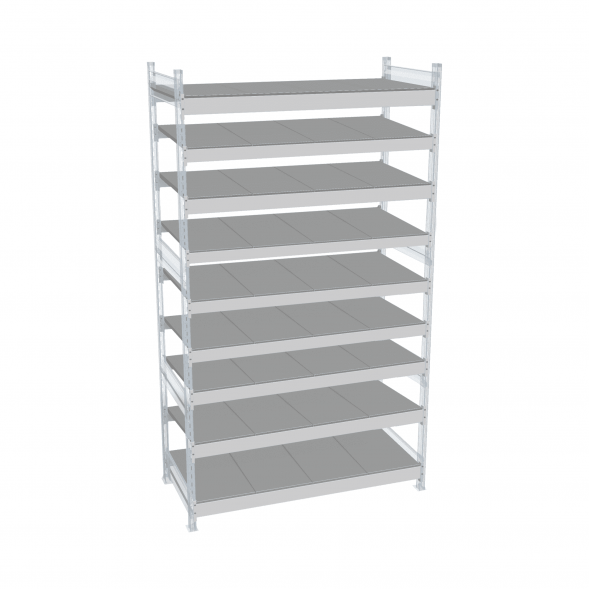 Стеллаж СТ-023 1800х1200х300 с 9 ярусами (рамы и настил - цинк)
