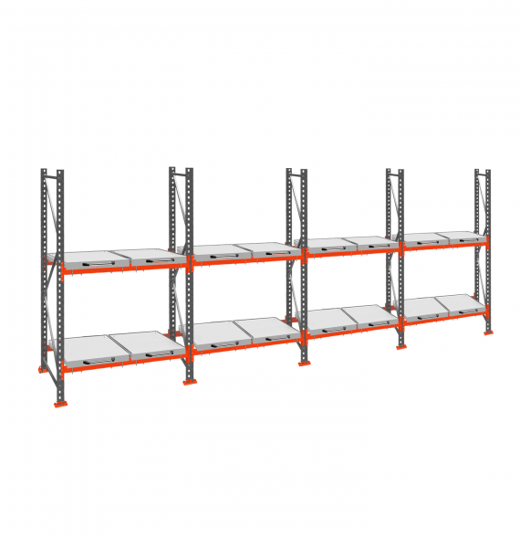 Стеллаж с выкатными платформами ДиКом 2500х7200х1000 на 2 яруса П-90