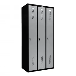 Шкаф металлический трехдверный черный с сигнальным серым