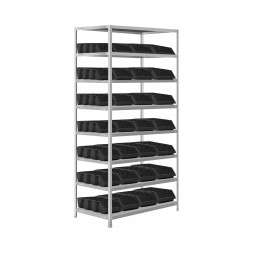 Стеллаж для метизов с 28 пластиковыми ящиками 1850х1000х500