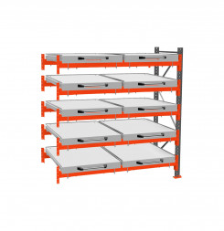 Стеллаж с выкатными платформами ДиКом 3000х1800х1000 на 5 ярусов доп. секция П-90