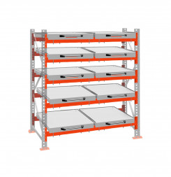 Стеллаж с выкатными платформами ДиКом 3000х1800х1000 на 5 ярусов П-90