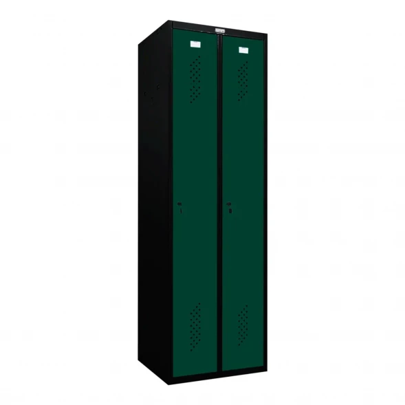 Шкаф металлический двухдверный черный с темно-зеленым