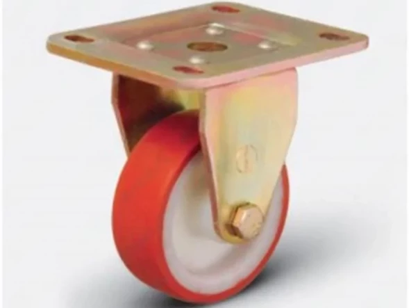 Колесная опора большегрузная неповоротная (полиуретановое покрытие, чугунный обод, в оси - роликовый подшипник) d200