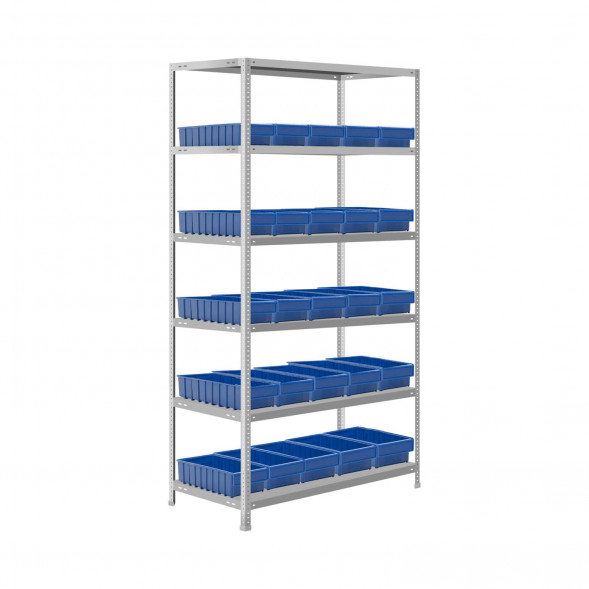 Стеллаж с 25 контейнерами для метизов 1600х1000х400 6 полок