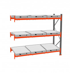 Стеллаж с выкатными платформами ДиКом 2500х2700х1000 на 3 яруса доп. секция П-90