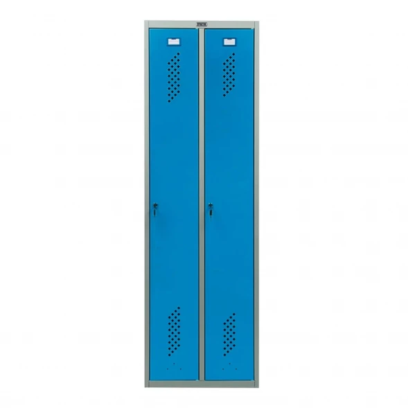 Шкаф металлический двухдверный серый с голубым
