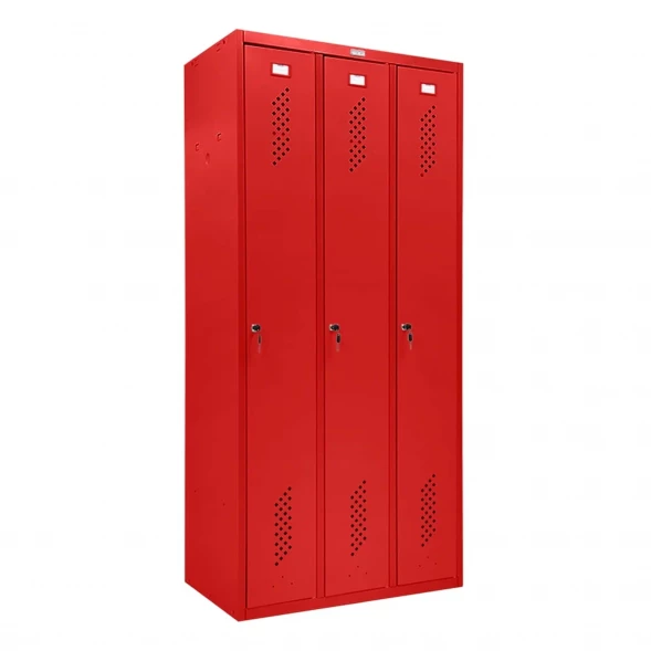Шкаф металлический трехсекционный красный