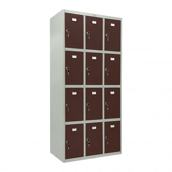 Шкаф металлический для сумок серый с коричневым