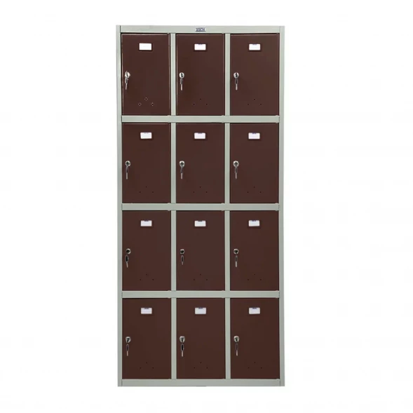 Шкаф металлический для сумок серый с коричневым