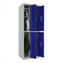 Шкаф металлический четырехдверный серый с синим