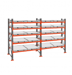 Стеллаж с выкатными платформами ДиКом 3000х3600х1000 на 5 ярусов П-90