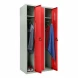 Шкаф металлический трехдверный серый с красным