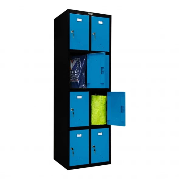 Шкаф металлический для личных вещей черный с голубым