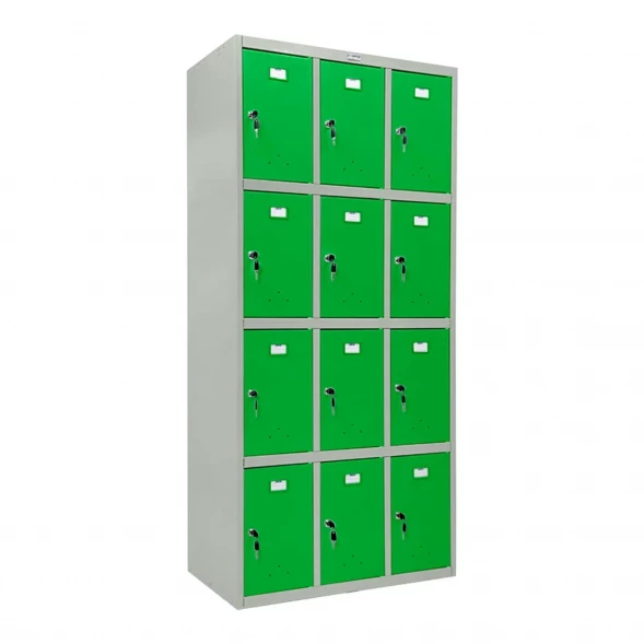 Шкаф металлический для сумок серый с зеленым