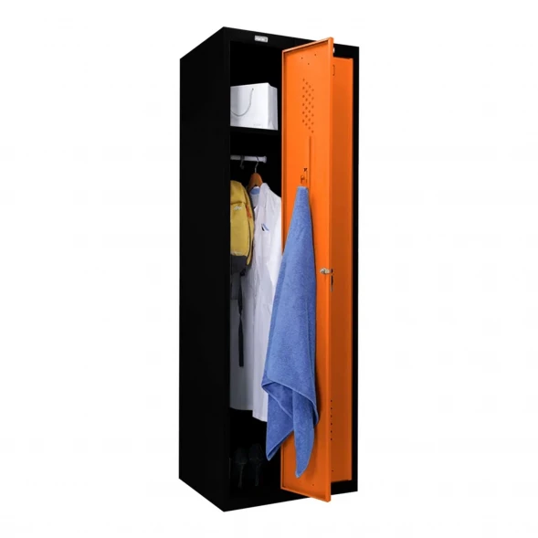 Шкаф металлический гардеробный черный с оранжевым