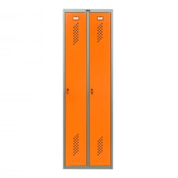 Шкаф металлический двухдверный серый с оранжевым