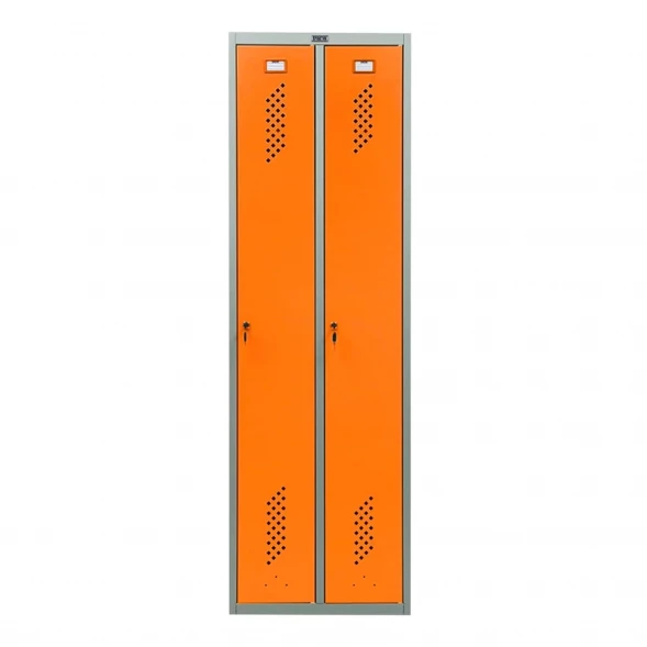 Шкаф металлический двухдверный серый с оранжевым