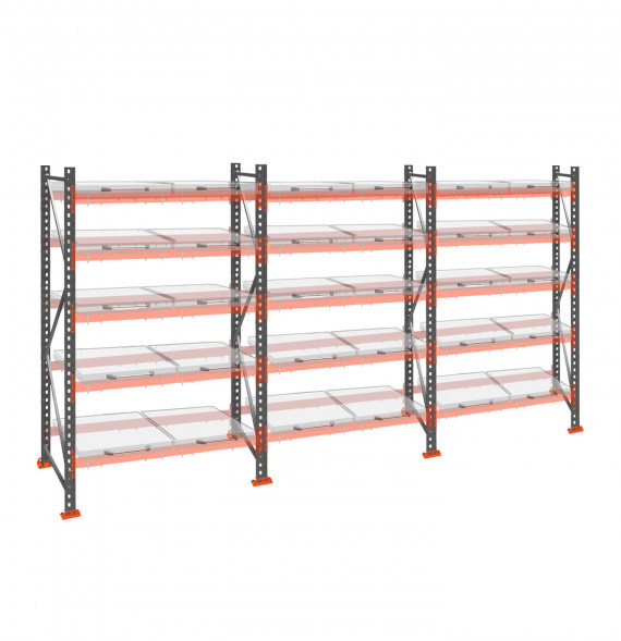 Стеллаж с выкатными платформами ДиКом 2500х5400х1000 на 5 ярусов П-90