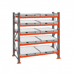 Стеллаж с выкатными платформами ДиКом 2500х1800х1000 на 5 ярусов П-90