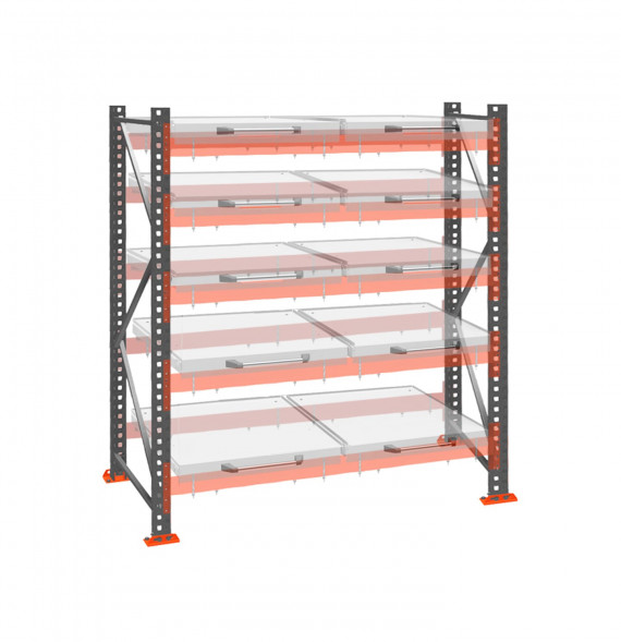Стеллаж с выкатными платформами ДиКом 2500х1800х1000 на 5 ярусов П-90