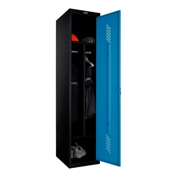 Шкаф металлический однодверный черный с голубым