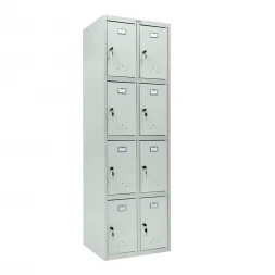 Шкаф металлический с дверцами и замком светло-серый