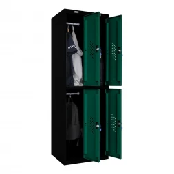 Шкаф металлический четырехдверный черный с темно-зеленым