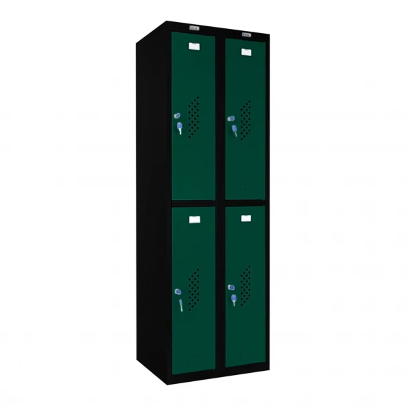 Шкаф металлический четырехдверный черный с темно-зеленым
