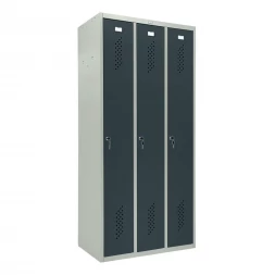 Шкаф металлический трехдверный серый с графитом