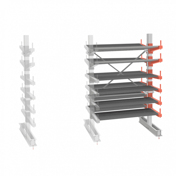 Стеллаж консольный СТ-062 2450х1660х1400 6 ярусов +ОН двухсторонний, доп. секция