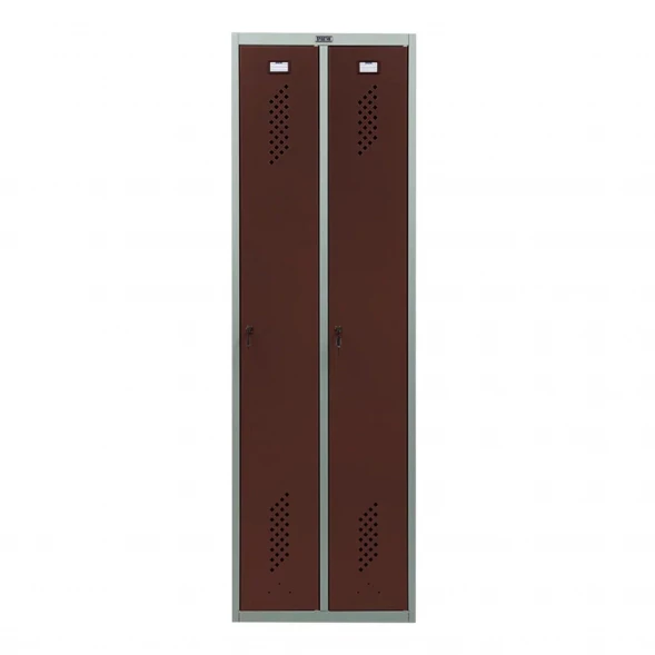 Шкаф металлический двухдверный серый с коричневым