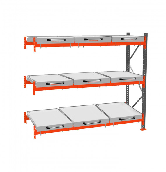 Стеллаж с выкатными платформами ДиКом 2000х2700х1000 на 3 яруса доп. секция
